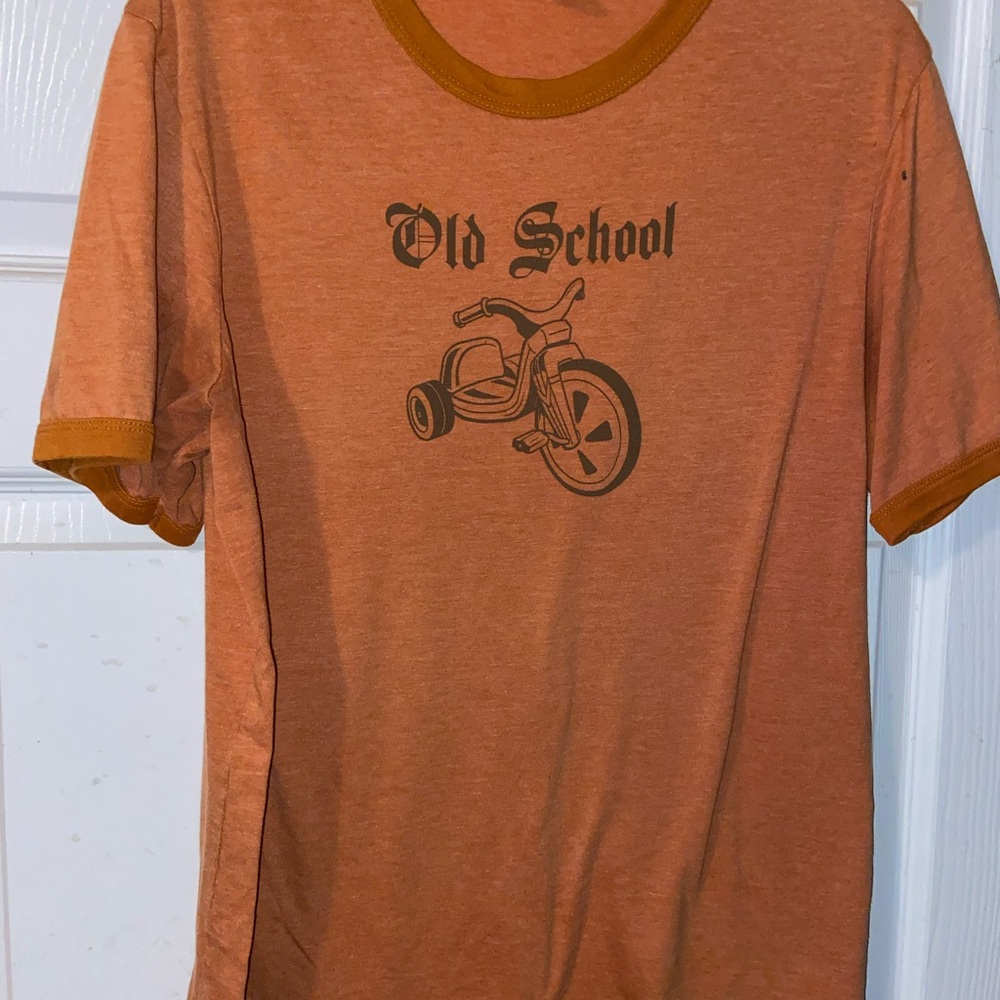 Vintage Style Orange Tee with Tricycle Print